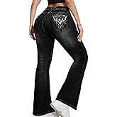 Cuyulitcik Plus Size Flare Jeans for Women Curvy Jean for Womens High Waisted Stretchy Jean for Women Embroidered Bootcut Y2K