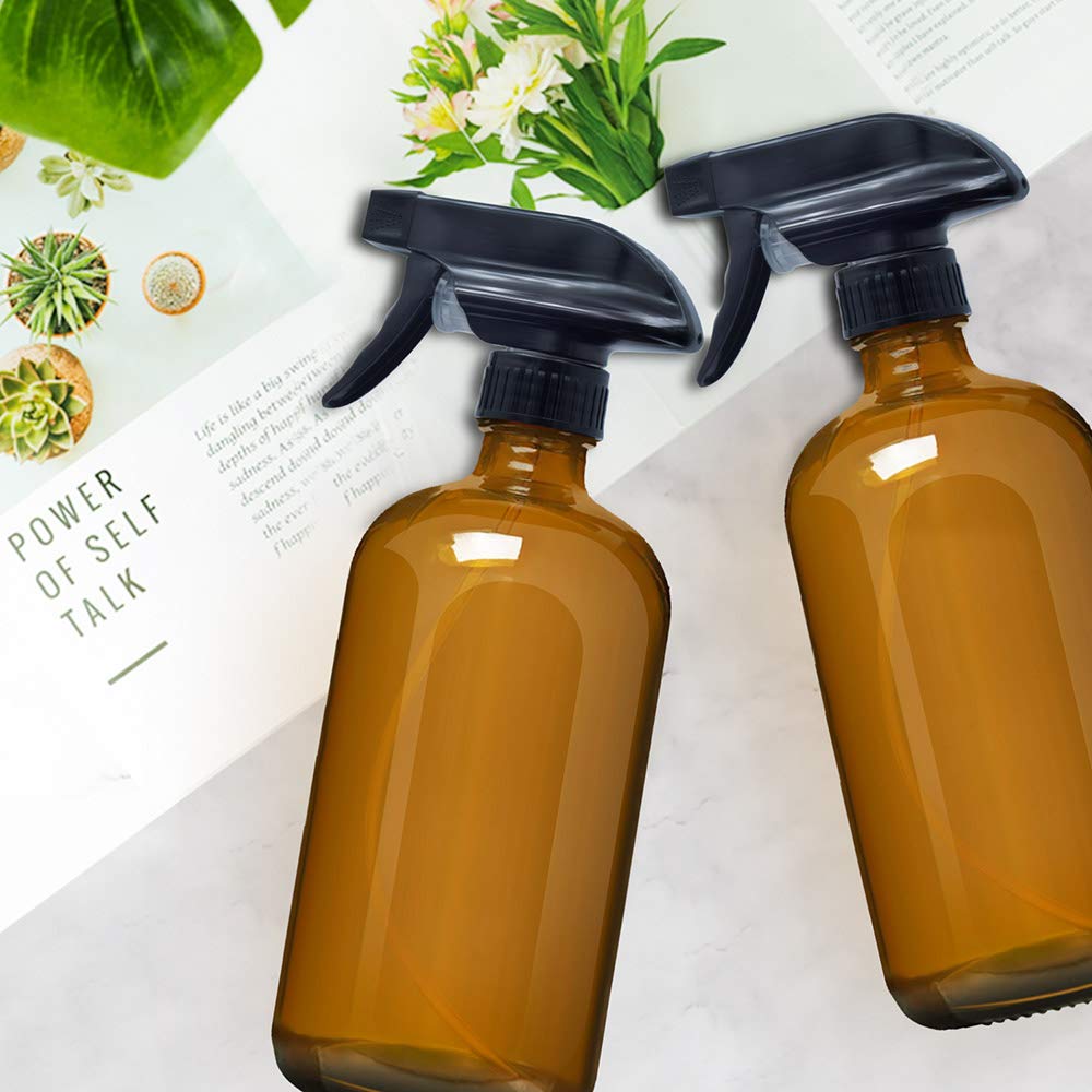 16 oz Empty Amber Glass Spray Bottles, Refillable Container for Essential Oils, Cleaning Products, or Aromatherapy, Durable Trigger Sprayer w/Mist and Stream Settings-6 Pack : Beauty