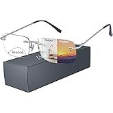 UXAOSVME Bifocal Reading Glasses For Women Fashion,Photochromic Rimless Presbyopia Glasses Men-Anti UV/Blue Light