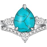 Genuine Sterling Silver Turquoise Wedding Ring Set - Real Turquoise Engagement Rings for Women