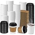 Ginkgo 100-Pack 8 oz Thickened Disposable Coffee Cups with Lids and Sleeves, To Go Cups for Hot Beverages, Perfect for Hot Coffee, Cocoa, and Chocolate