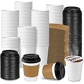 Ginkgo 100-Pack 8 oz Thickened Disposable Coffee Cups with Lids and Sleeves, To Go Cups for Hot Beverages, Perfect for Hot Coffee, Cocoa, and Chocolate