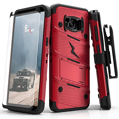 Samsung Galaxy S8 Case, Zizo [Bolt Series] w/ [Galaxy S8 Screen Protector] Kickstand [12 ft. Military Grade Drop Tested] Holster Belt Clip - Galaxy S8 Red/Black 