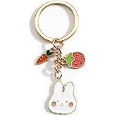 SHTALHST Rabit Keychain,Bunny Keychain with Carrot & Strawberry,Cute Rabbit Gifts for Women Rabbit Lovers Friends Daughter, Bunny Gifts for