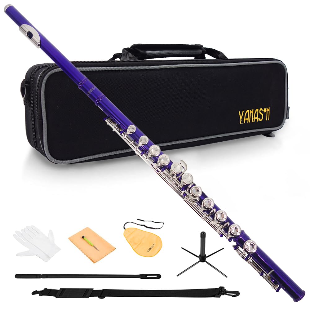 Photo 1 of YANASON Purple C Flute Closed Hole 16 Keys Flute Nickel-Plated for Beginner, Student and Professionals with Carrying case, Metal stand, Gloves, Tuning Rod, Cleaning kit(Purple)