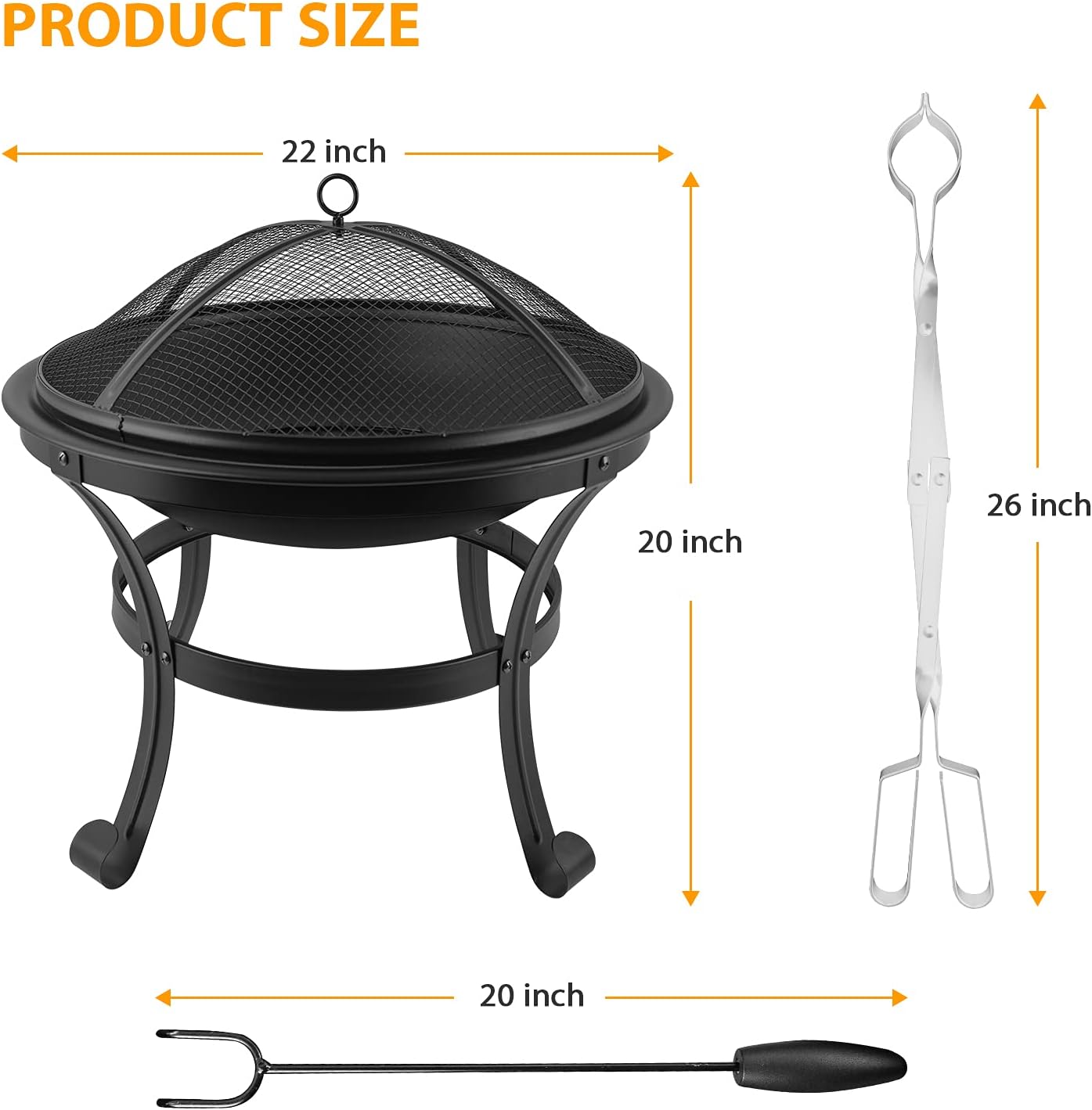 Outdoor 22 Inch Fire Pit Fireplace Steel Burning Patio Bonfire Bowl BBQ Grill Firepit with Spark Screen and Fireplace Poker for Backyard Garden Camping Bonfire Patio (22 Inch) : Garden & Outdoor