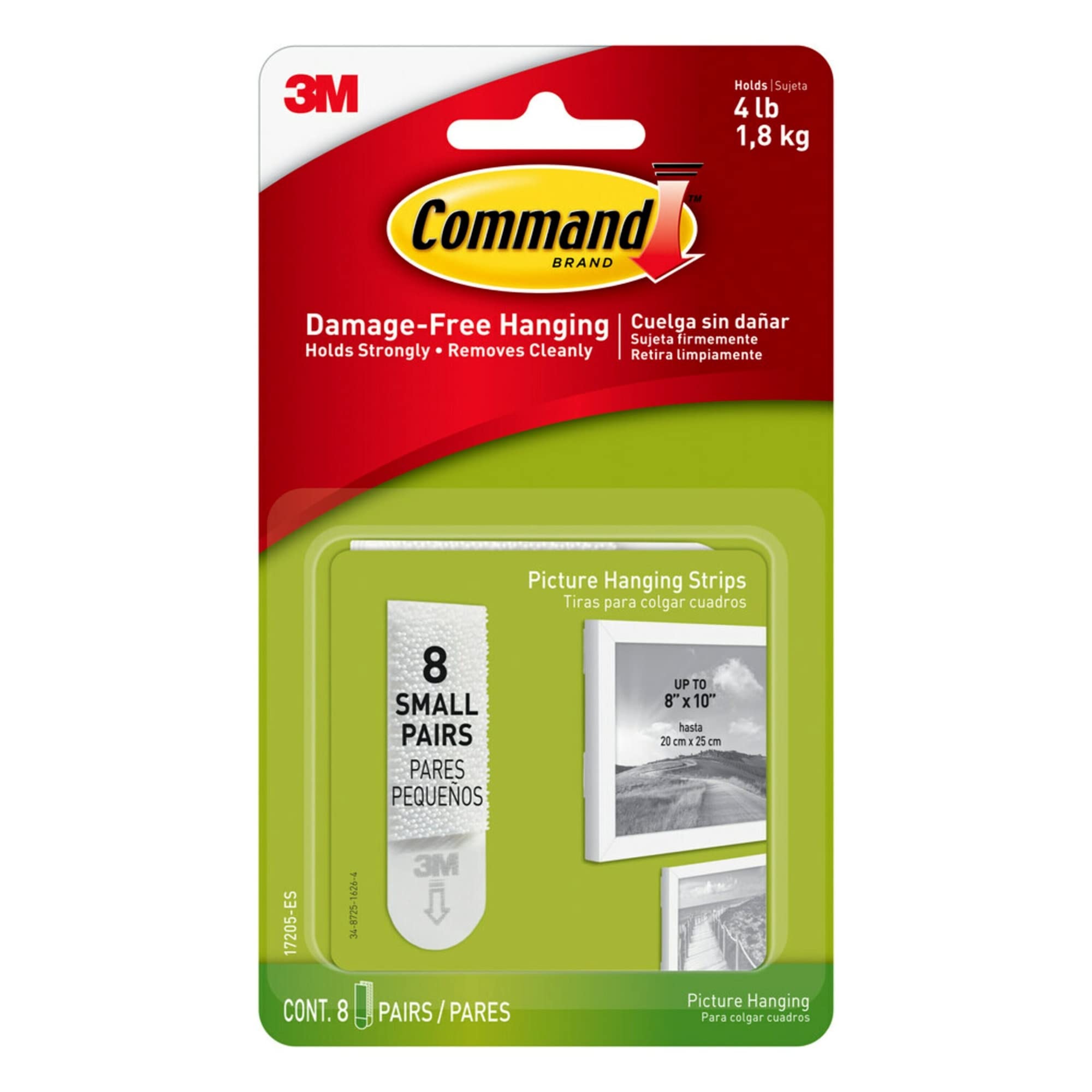 Command 17205 3M17205 Picture Hang Strips 8 Small, White, 8 Pairs