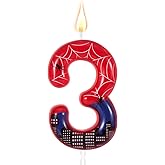 Spider Themed Birthday Candle, Red Blue Spider Web City Number Cake Topper Candle Party Decoration Supplies for Boy Girl Birt