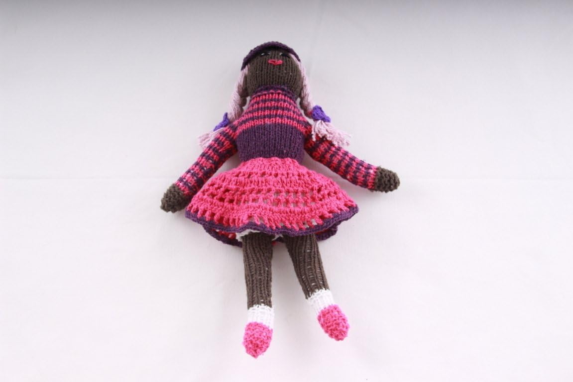 Nativo Crafts Crocheted Teresa Doll. Dark Hair, Bright Clothes. Perfect Handmade Gift and Colorful accesory eco-Friendly