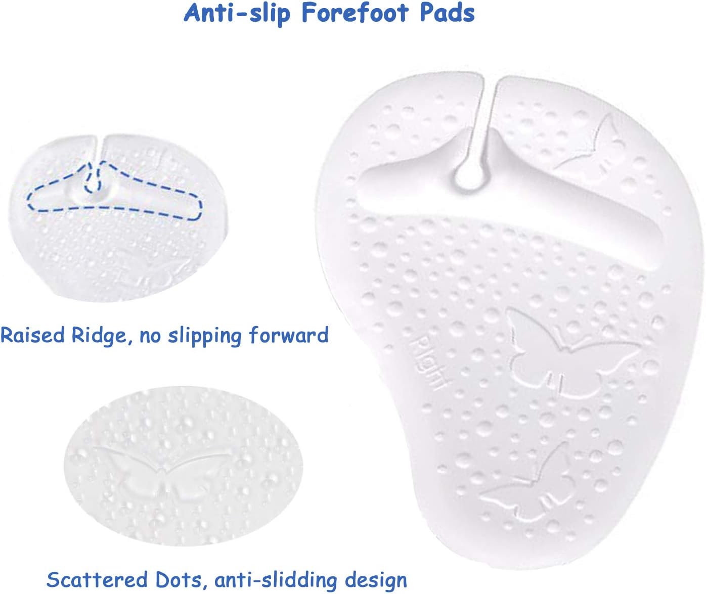 Gel Metatarsal Pads for Thong Sandals Flip-Flops, 2Pairs Forefoot Cushion Inserts, Ball of Foot Grip Pads for Metatarsal Support and Pain Relief, Anti-Slip: Health & Personal Care