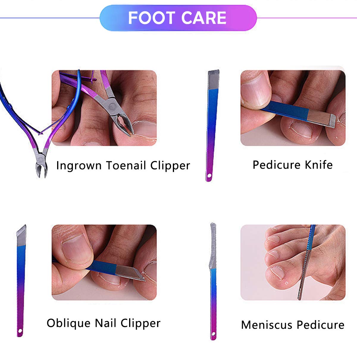 Nail Clippers Set Manicure Pedicure Kit Stainless Steel Beauty Tools Fingernail File Toenail Cutters Trimmers for Men & Women 15 in 1 with Portable Case : Beauty