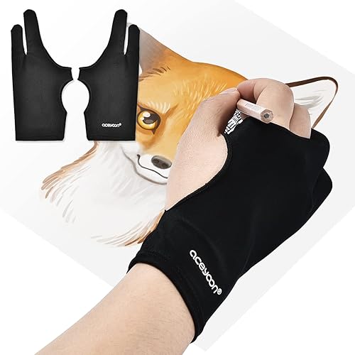 aceyoon [Upgrade 2Pack Drawing Glove, Two-Finger Artist Gloves for