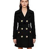 ForeMode Women Swing Double Breasted Wool Pea Coat with Belt Buckle Spring Mid-Long Long Sleeve Lapel Dresses Outwear