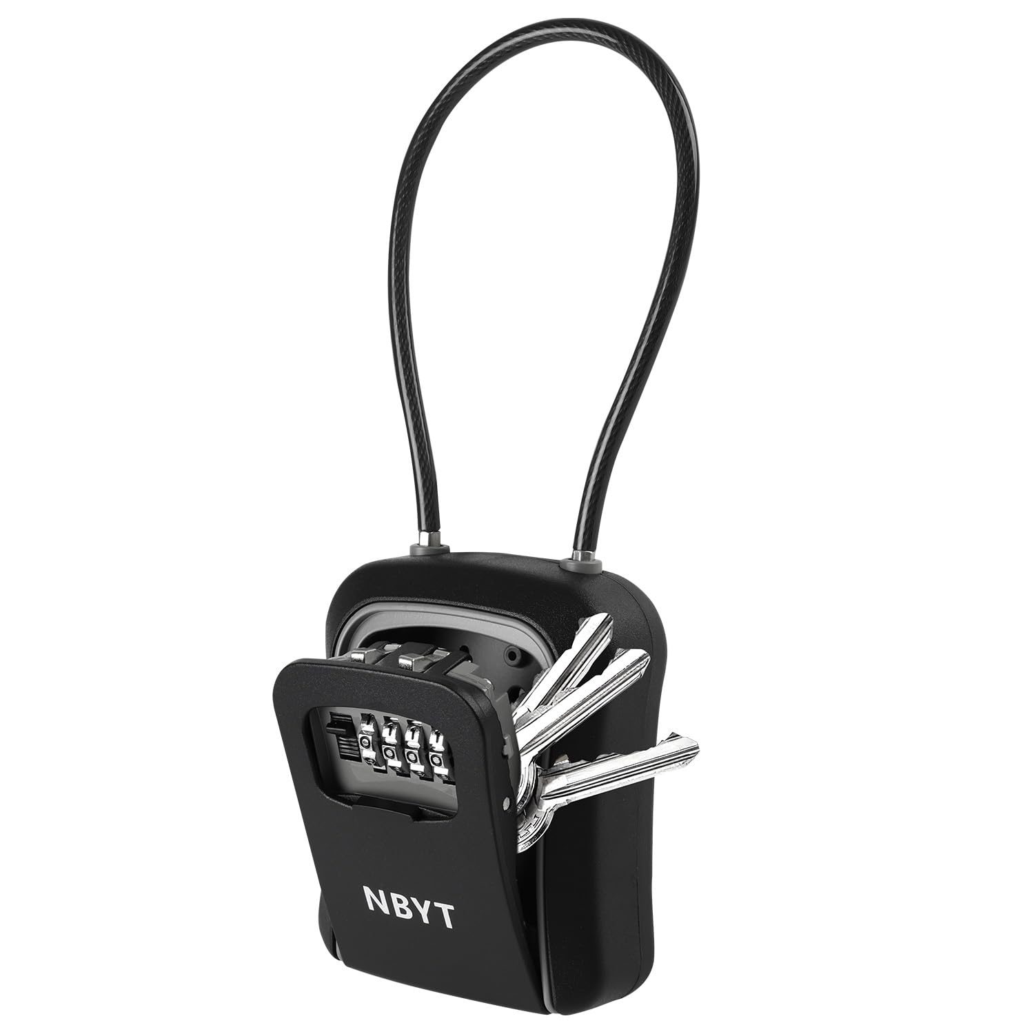 NBYT Portable Combination Lock Box, Waterproof Key Safe Storage with Steel Cable Rope