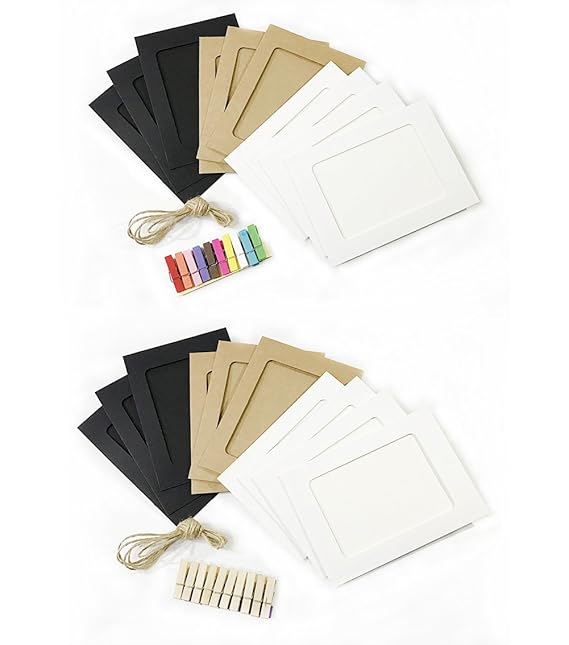 20pcs Papier Collage Fotorahmen Bilderrahmen 10x15 cm in Wäscheleinenoptik mit Kleinen Holzklammern