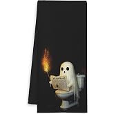 WOTYPU Ghost Halloween Bathroom Hand Towels, Halloween Bathroom Decor, Spooky Ghost Newspaper Decorative Hand Towels for Kids Guest Washroom Half Bath, 16x24 Inch