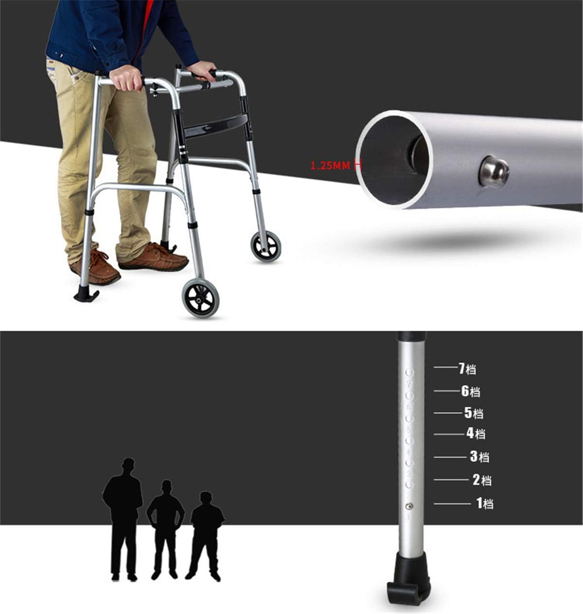 Autopeck Walking Walker Adjustable Elderly Standard Walkers Equipped Rest Arm Mobility People Pad Folding Support Wheel Aid Foldable Assist Wheels （Two-Wheeled Two-Legged Tube + seat Plate） -