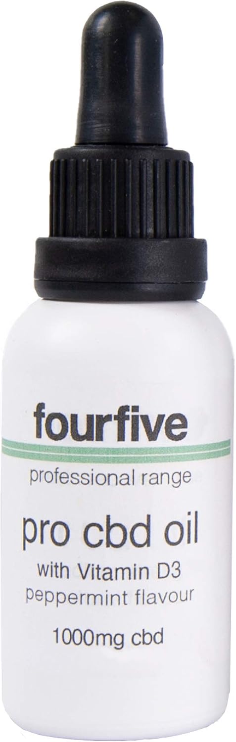 fourfive PRO CBD Oil 3.33%, 1000mg Cannabidiol, Peppermint Flavour, with Vitamin D3, Certified by The BSCG As Safe for Athletes, Clear