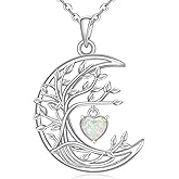 Jewlikee Opal Tree of life Necklace for Women Sterling Silver Moon Tree of life Pendant Moon Heart Opal Necklace Jewelry Christmas Gifts