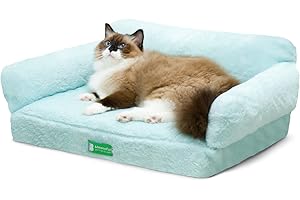 MEWOOFUN Cat Bed for Indoor Cats Orthopedic Dog Bed for Small Medium Dogs, Egg- Foam Pet Bed with Removable Washable Cover and Non-Slip Bottom (Medium, Blue)