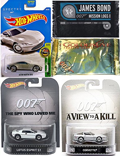 James Bond Mission Logs Trading Cards 007 Hot Wheels Retro Lotus / 80's Corvette + Spectre Hot Wheels DB-10 + Goldeneye Trading Movie Pack