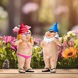Renyigou 2Pcs Garden Gnomes Naughty Couple Nude Resin Dwarf Statues view 4