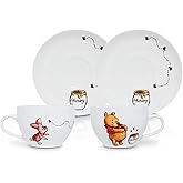 Winnie The Pooh Disney Bone China 4-Piece Teacup and Saucer Set | Tea Party With Coffee, Espresso, Mocha