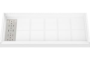 Sunrosa Shower Base 48"×36"×4", Single Threshold Shower Bases with Left Drain, Rectangle Solid Surface White Shower Pan, Slip Resistant Textured Surface, Include Stainless Steel Chrome Cover