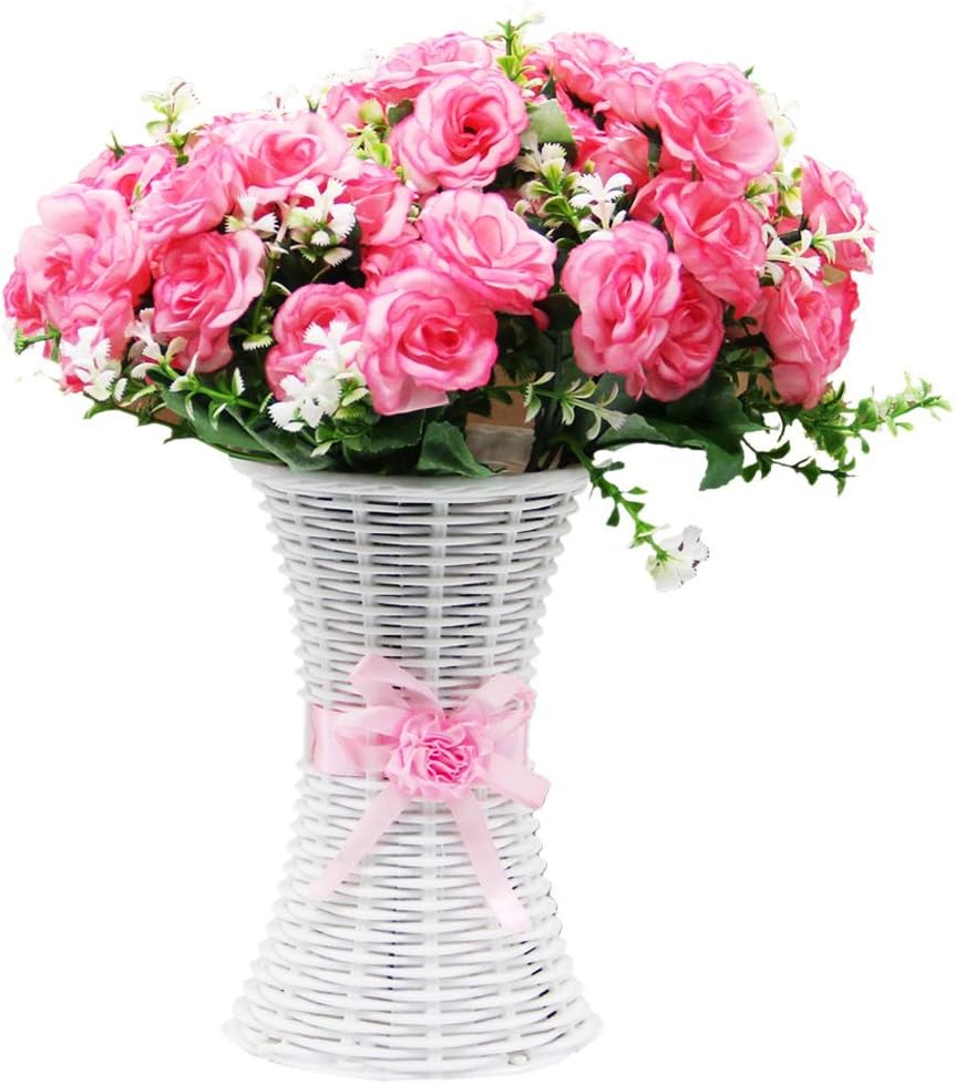 Artificial Roses Arrangement Bouquet, 12.5" Simulation Flowers Decoration 15 Heads Plastic Roses for Home Decor, Pack of 4 with Flowerpot