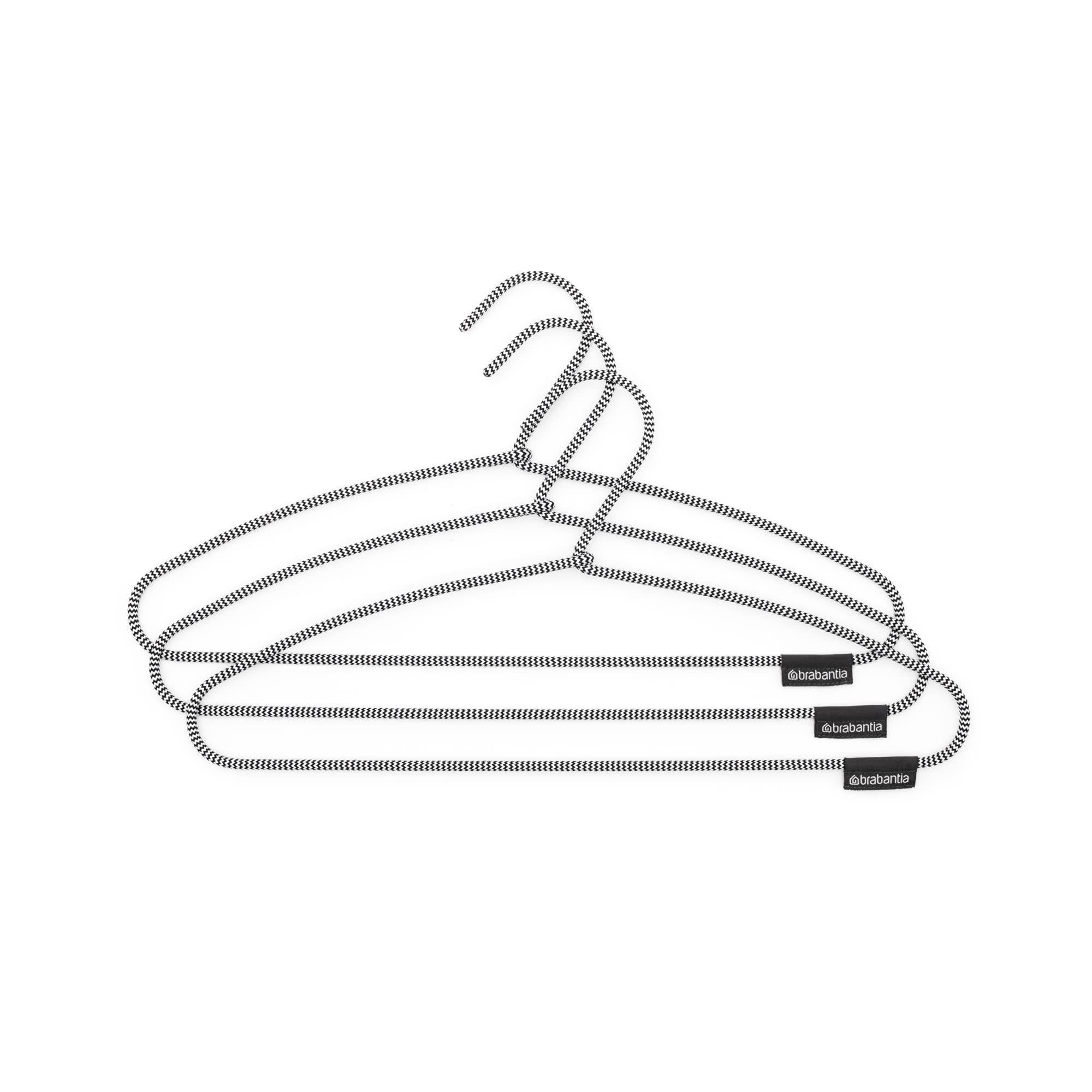 Brabantia - Clothes Hanger - Non-Skid Fabric Coating - Fabric Coat Hanger - Space Saving Organiser - Soft-Touch Wardrobe Accessory - Clothes Rack Essentials - Set of 3 - Black/White - 22 x 42 x 1 cm