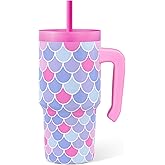 Mermaid Tumbler 20oz with Handle and Silicone Straw Lid for Kid, Insulated Stainless Steel Cup with Mermaid Scales, Gift for Kids Girls, Gifts Idea for Birthday Christmas Back to School