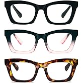 prtcslwd Reading Glasses for Women Oprah Style Oversized Square Spring Hinge Blue Light Blocking Glasses