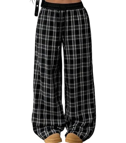 SOLY HUX Women's Plaid Checkered Pants Flannel Pajama Pants Lounge