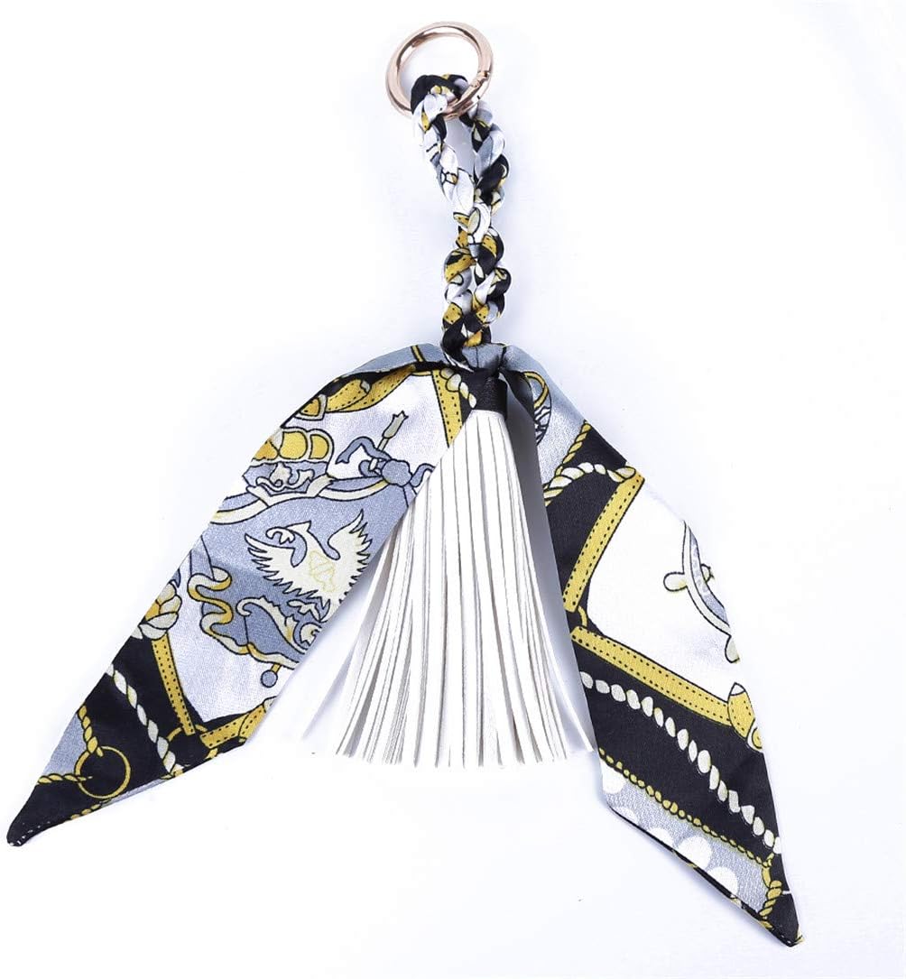 lehao Keychain Bow Tassel Bag Pendant Charm Keyring for Women Purse Handbag Ornament for Women,White