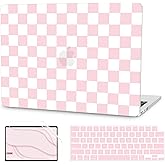 G JGOO Compatible with MacBook Air 13 inch Case 2026 2025 2024 2023 2022 M4 A3240 M3 A3113 M2 A2681, Plastic Hard Shell for MacBook Air 13.6 inch Case +Keyboard Cover +Screen Protector, Pink Checkered