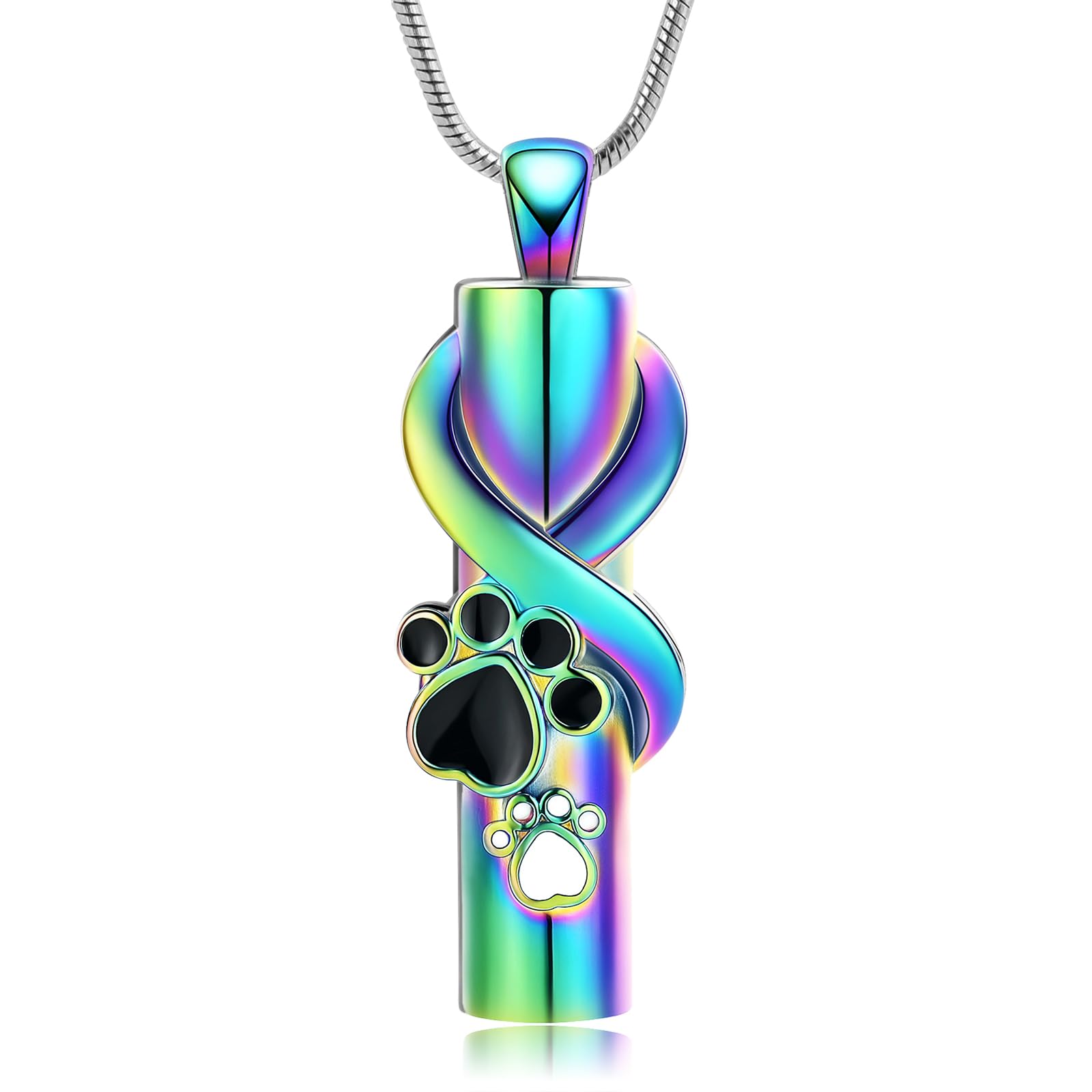 AIWENXI Stainless Steel Urn Necklace for Dog/Cat Pet Paw Print Cylinder Ash Pendant Memorial Jewellery Keepsake for Pet Owners, Memorial Keepsake Seekers