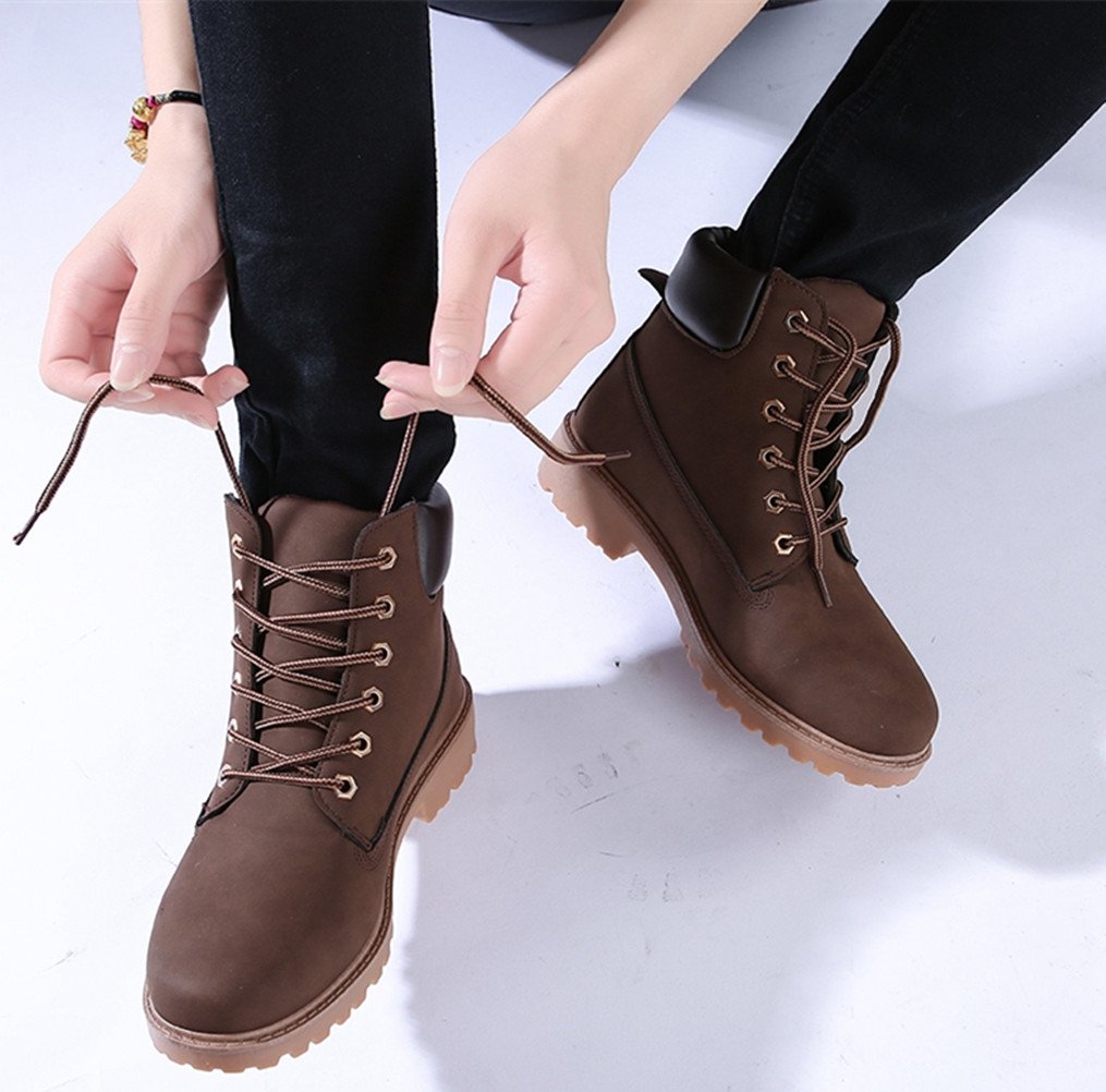 DADAWEN Women's Round Toe Waterproof Lace Up Platform Chunky Low Heel Work Combat Boots Fashion Ankle Booties - Image 8