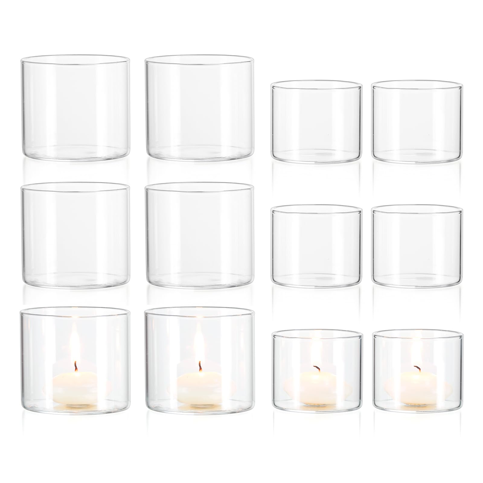 Candeldo Tea Light Candle Holders: Set of 12 Tealight Holders Glass Candle Holder Table Centrepiece Candle Holder for Table Decorations Christmas Wedding
