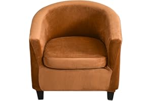NILUOH Velvet Club Chair Slipcover 2 Piece Stretch Tub Chair Cover Round Barrel Chair Covers Non Slip Armchair Covers Couch Covers with Elastic Bottom for Bar Counter Living Room(Camel)