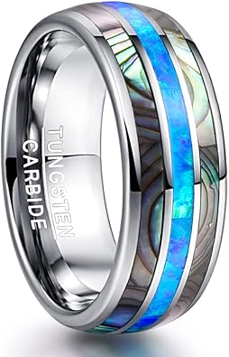 Nuncad Ring Damen Herren 8mm Mehrfarbig Mit Opal Und Muschel Unisex Wolfram Ring Comfort Fit Design Fur Hochzeit Alltag Und Jahrestag Grosse 49 Bis 75 9 35 Amazon De Schmuck