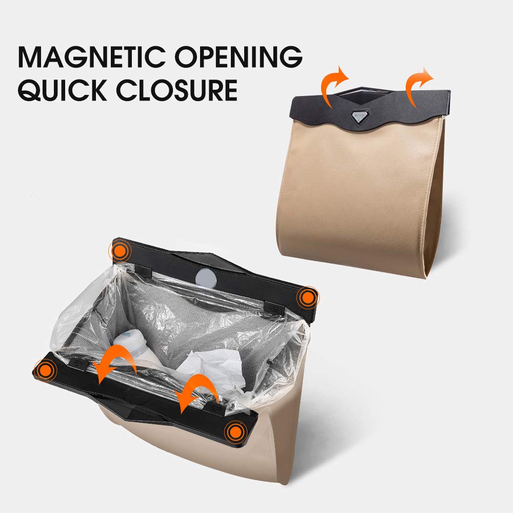 QUEES Car Trash Bag Magnetic Garbage Bag Auto Litter Car Bag Great for Cars Back Seat,Khaki