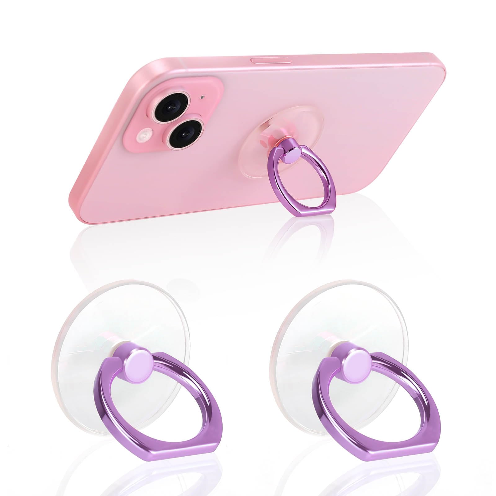 Photo 1 of Jsoerpay Clear Phone Ring Holder 2 Pack, Transparent Cell Phone Ring Grip 360°Rotation Finger Ring Stand, Phone Kickstand Compatible with Most of Phones, Tablet and Case, Lavender