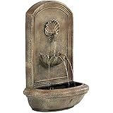 Sunnydaze Seaside Outdoor Wall Water Fountain - Waterfall Wall Mounted Fountain & Backyard Water Feature with Electric Submer