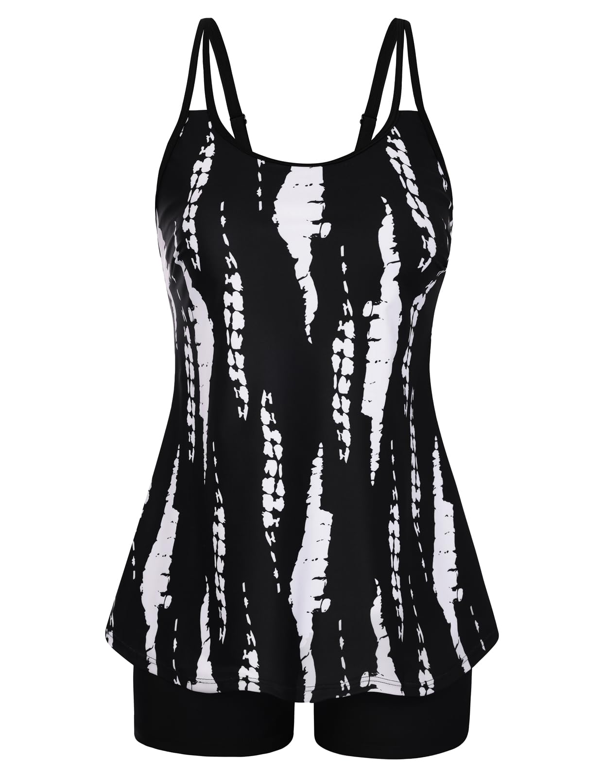 Hanna Nikole Elegant Swimsuits for Women Over 50 60 Modest Tankini Swimwear with Shorts Black Tie Dye L Image