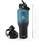 RAYMYLO 40 oz Insulated Water Bottle with Straw fit in Car Cup Holder, Triple Wall Vacuum Stainless Steel(Cold 48 hrs, Hot 24 hrs), Leakproof & Non-BPA, Hydro Travel Flask with Straw and Spout Lid