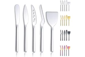 Berglander Cheese Knife Set of 5 for All Types of Cheese, Stainless Steel Cheese Cutter Slicer Ergonomic Design for Confortab