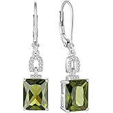 Inpasne Emerald Cut Earrings 925 Sterling Silver Baguette Birthstone Dangle Drop Leverback Earrings Jewelry Gifts for Women