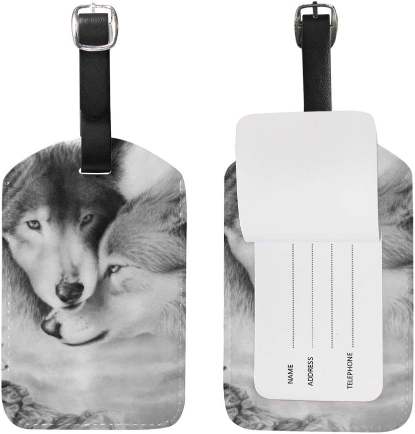 Luggage Tag for Baggage Suitcase Wolf Couple Legend Leather Travel Bag Address Labels 1 Piece