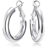 SHOWNII Chunky Gold Hoop Earrings - 14K Gold Plated Earrings for Women Hollow Tube Lightweight Thick Hoops Valentines Mother's Day Birthday Gifts for Her