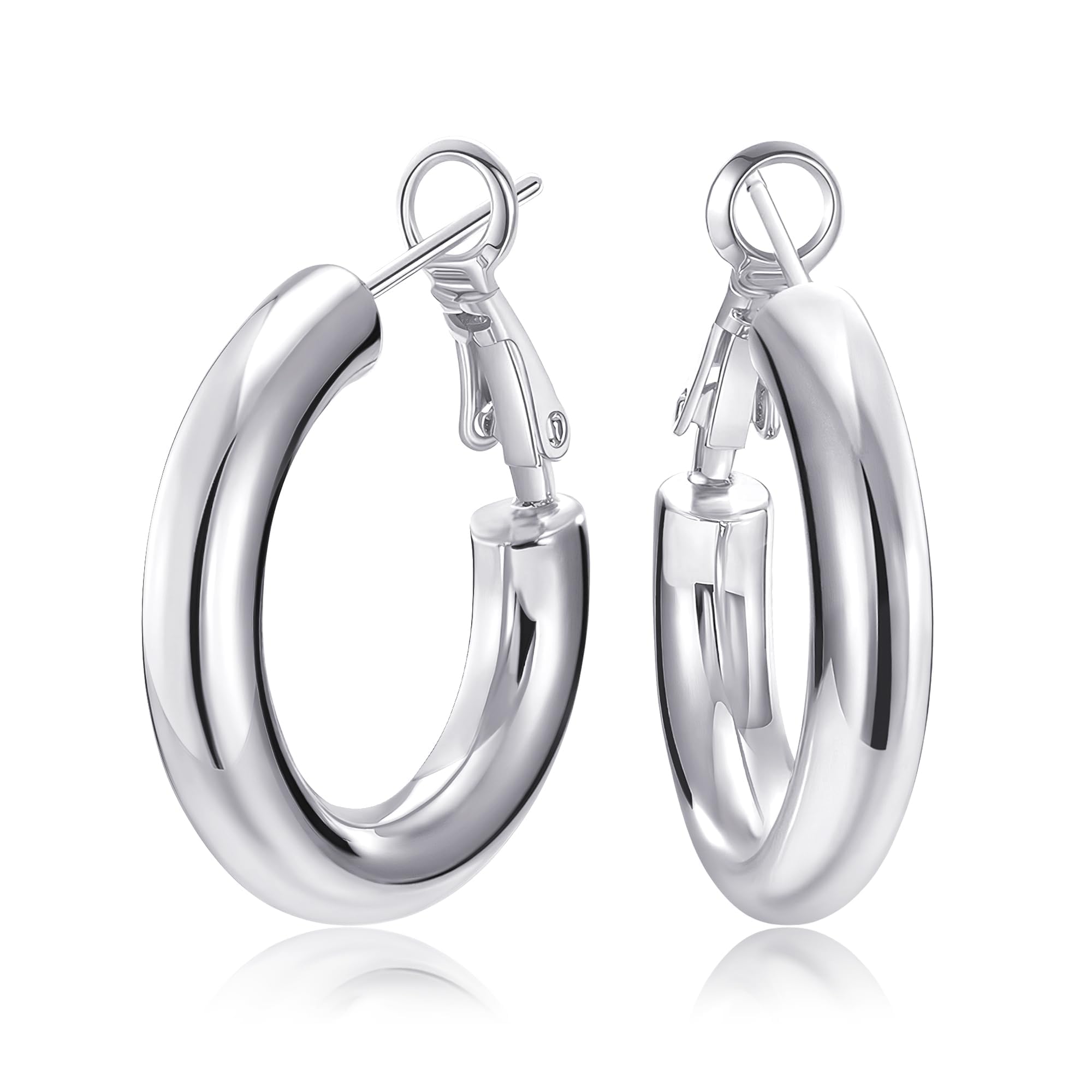 SHOWNII Chunky Silver Hoop Earrings - 14K Gold Plated Earrings for Women Hollow Tube Thick Hoops Graduation Gifts for Her